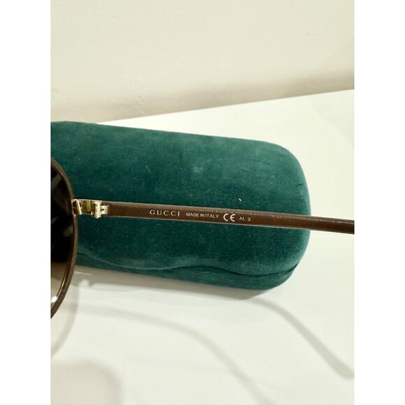 Gucci GG 2887/S Dark Chocolate Leather Framed Gold Lens Aviator Sunglasses - Picture 7 of 9